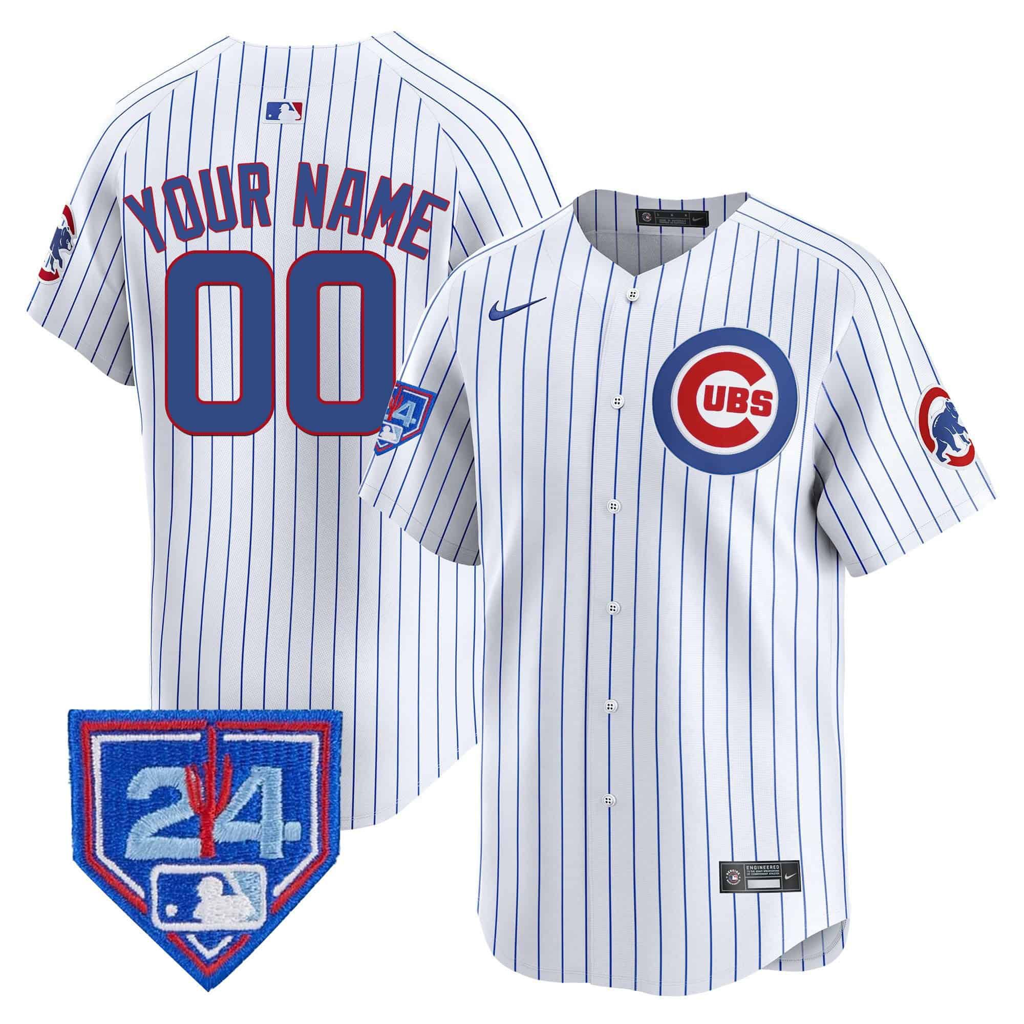 Men Chicago Cubs White stripe Nike 2024 Spring Training Patch Vapor Premier Limited Custom MLB Jersey->->